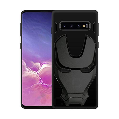 Image of COVERLY Official 3D Touch Feel Trending Real Hero Avenger Logo Mask Soft Rugged Grip Iron Man Super Power Cartoon Movie Silicone Matte Strong Back Cover for Samsung Galaxy S10 Plus -Black
