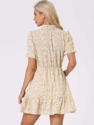 Image of Allegra K Womens Floral Chiffon Mini Dress Ruffle Hem Puff Short Sleeve