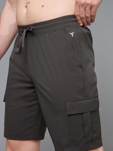 Image of TECHNOSPORT Men's Solid Slim Fit Sports Shorts TS Flexi Quick Dry Polyester Drawstring with Pockets UPF50+ for Gym Running Workout Anti Odour