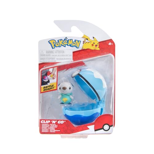 Pokémon Clip 'N' Go Oshawott y Pelota de Buceo, Incluye Figura de Batalla de 2 Pulgadas y Accesorio de Poké Ball