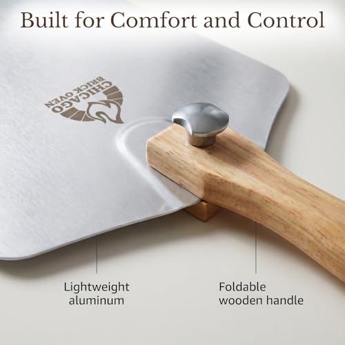 Image of Chicago Brick Oven Aluminum Pizza Peel 12 inch x 14 inch with Foldable Wooden Handle, 25 inch Long Turning Spatula, Pizza Paddle, Pizza Spatula Paddle, Aluminum Metal Pizza Peel 12 Inch, Pizza Accessories
