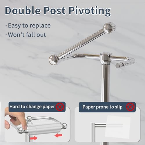 Image of RARXTR Toilet Paper Holder Stand, Post Pivoting Design Free Standing Toilet Paper Holder with Storage for 4 Rolls, SUS304 Stainless Steel Tissue Holder with Reserve, Heavy-Duty Base (Chrome)