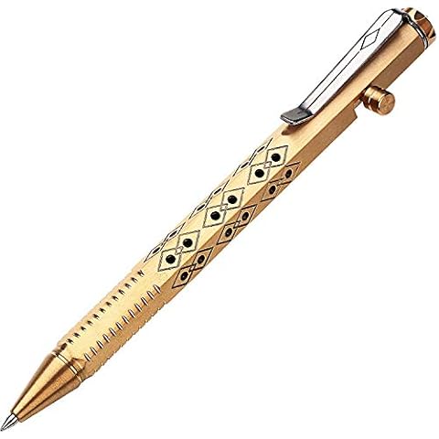 SMOOTHERPRO Solid Brass Ballpoint Pen comptiable with G2 Refill Bolt Action Stainless Steel Pen Six Edge Hollow Out Grip for Pocket Business EDC Signature Color Natural(PT635) Cover