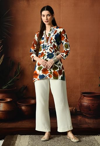 Image of Amazon Brand - Tavasya Women Floral Printed 3 /4th Sleeve Kurta | Straight Fit Salwar | Everyday Ethnic Wear