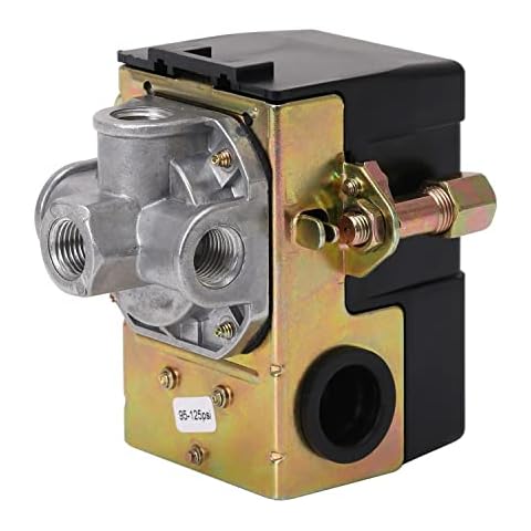 FanWayer Air Compressor Pressure Switch 95-125 PSI 4 Port 1/4" NPT with Unloader Valve & On/Off Lever Cover