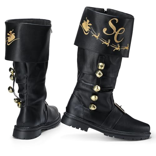 Halfchet Christmas Santa Claus Boots for Men Wide Cuffs Santa Combat Boots Xmas Costume Accessory (Sc Embroidery 12)