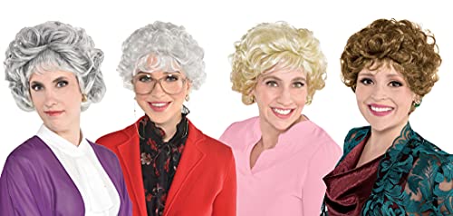 B-THERE Senior Wig Halloween Costume Accessory Set of 4 for Adults, Girls, One Size, Multicolor: Golden, Grey, Brown, White