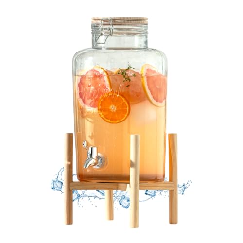 PZL CONCEPT Distributeur Boisson avec Support et Robinet 8 L - Fontaine à Eau et Cocktail - Bol à Punch - Jarre en Verre pour Limonades - Bonbonne - Bocal pour Sublimez vos Fêtes et Anniversaires