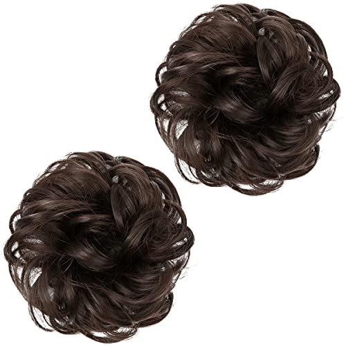 SARLA 2PCS Messy Bun Hair Pieces for Womens Synthetic Scrunchies Buns Extension Hairpieces Updo Pony Tail Dark Brown - Image 2