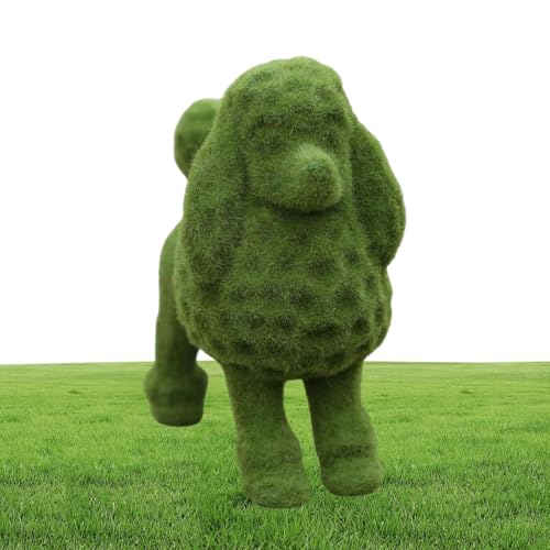 Estatua de Perro, Figura de Perro - Figura exterior de Caniche Flocado de Resina | Escultura Verde, Figura de Colección para la decoración de la Casa, Patio, Patio, Césped