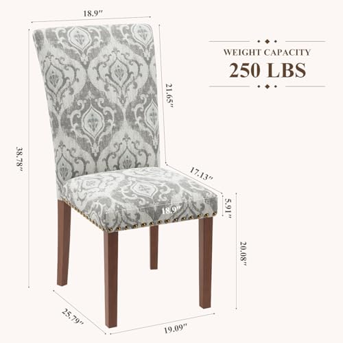 Image of Farmhouse Dining Chairs Set of 6, High Back with Wooden Legs and Nailhead Trim, Modern Fabric Dining Room Chair for Kitchen /Restaurant