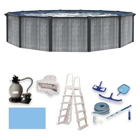 Blue Wave San Pedro 18-ft Round 52-in Deep 6-in Top Rail Above Ground Steel Wall Swimming Pool Package Cover
