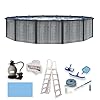 Blue wave san pedro 24 ft round 52 in deep 6 in top rail above ground steel wall swimming pool package  urban country home decor
