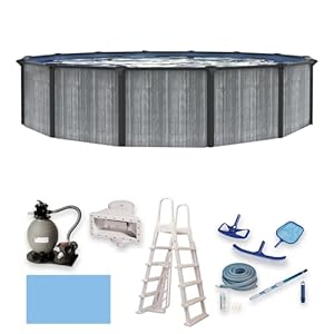 Blue Wave San Pedro 24 ft Round 52 in Deep 6 in Top Rail Above Ground Steel Wall Swimming Pool Package