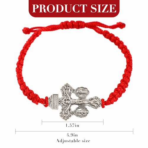 Pardon Crucifix Religious Bracelet for Women Men,St Benedict Bracelet,Milagrosa Medal Bracelets,La Cruz Del Perdon Catolica,Crucifijo Del Perdon,Crucifijos Catolicos,Medalla De San Benito Bracelets(Red)2