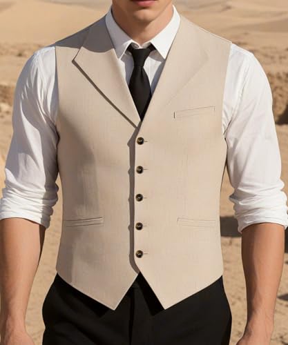 Mens Linen Vest Lightweight Cotton & Linen Wedding Waistcoat Summer Casual Vest For Men3