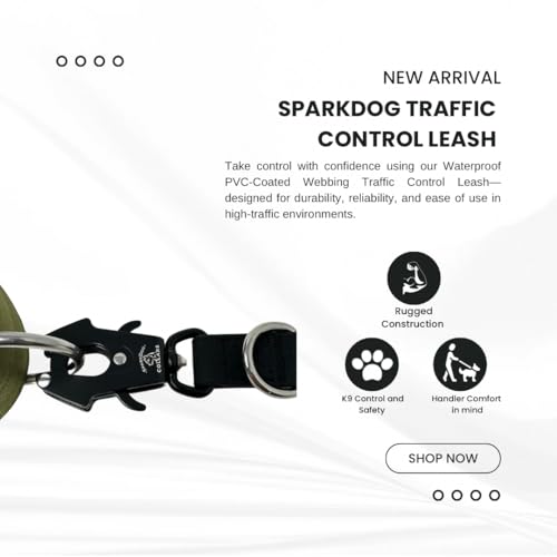 SparkDog Hundeleine für Verkehrskontrolle, 30,5 cm, Biothane-Leine, Frosch-Stil, Clip, Edelstahl, strukturierter Griff, wasserdicht, strapazierfähig für Diensthund, Pit Bull, Malinois, Mastiff