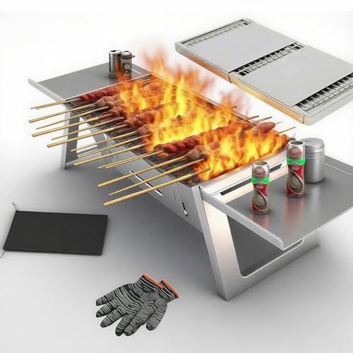 Foldable Small Charcoal Grill - Stainless Steel & High -