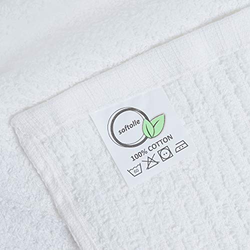 Softolle Bar Mop Towels, Pack of 12-16x19 Inches - 100% Cotton Super Absorbent Towels, Multi-Purpose for Home and Bar Cleaning (White)