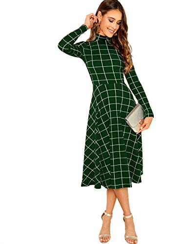 Image of Floerns Women's High Neck Plaid Fit and Flare Midi Dress