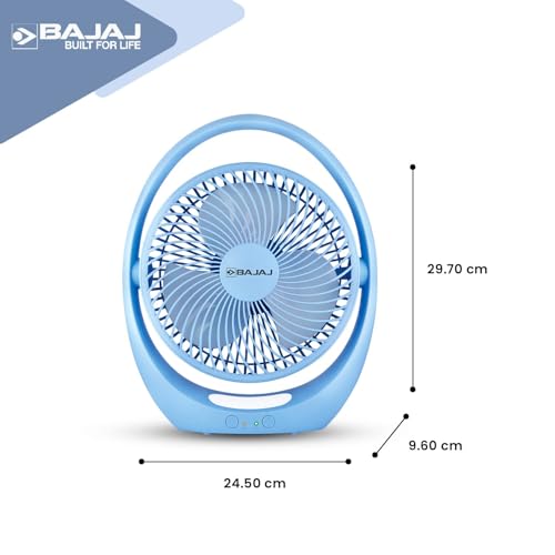 Image of Bajaj Pygmy Go 178MM Mini Fan with LED Lighting | Rechargeable | USB Charging | 4-hours Battery Backup | 3 Speed | 2-Light Brightness Setting | High Speed | Portable【Blue】