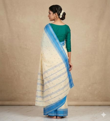 Image of eC ESHA'S COLLECTION Women's Traditional Pure Cotton Katki Tant Saree Without Blouse Piece