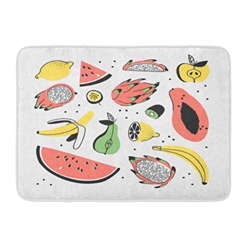 IUBBKI Felpudos de 40 x 60 cm para exteriores e interiores, frutas tropicales, comida artística, sandía, banapitaya, papaya, pera, limón, pasión y kiwi, alfombra de baño