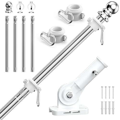 ZHULI 5 FT Flag Pole for Outside House Flag Pole Kit with 180 Multi-Position Bracket Holder Rustproof Stainless Steel Flagpole with Tangle Free Spinning Flag Rings for Outdoor Porch Residential