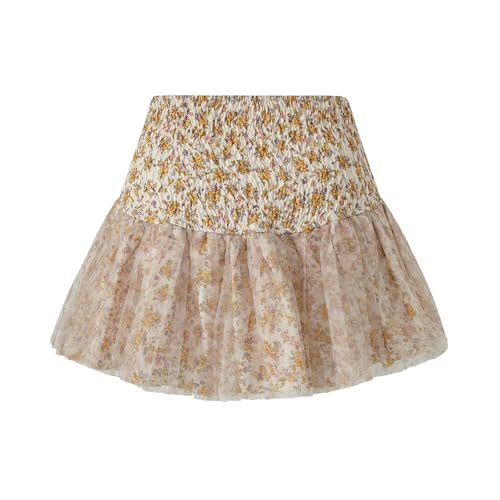Women Y2K Floral Print Short Skirt High Waist Layered Sheer Mesh Pleated Skirt Vintage Tie Up A Line Mini Skirt2