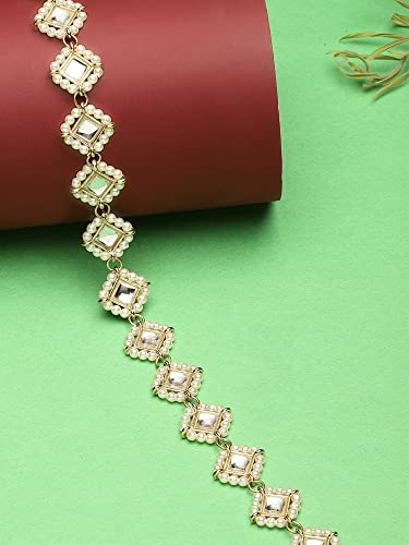 Karatcart Gold Plated Pearl Beaded Kundan Hairband for Women - Image 2