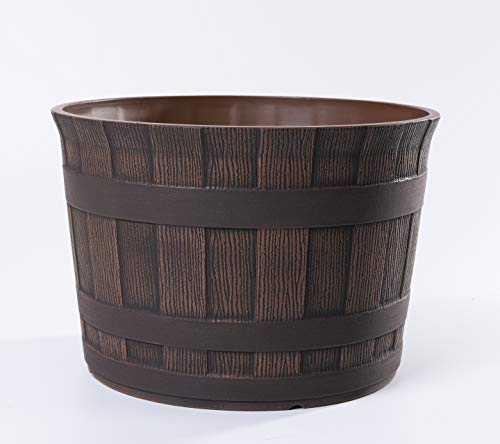 Jinfa | Maceta de plástico en Forma de Barril de Vino | Marrón Oscuro | Diámetro: Ø 36 cm | Altura: 25 cm | Ideal para...