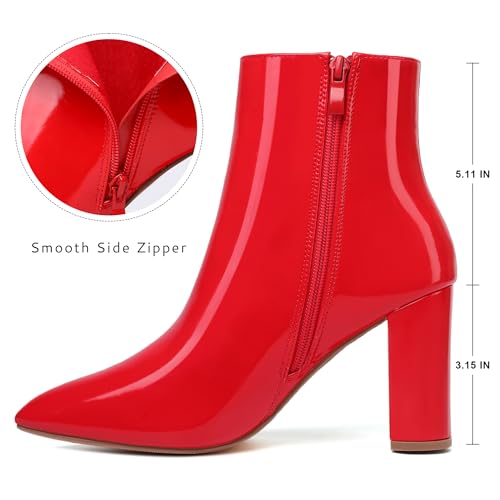 Jiu du Ankle Boots for Women Chunky Heel GoGo Boots Pointed Toe Side Zipper Dressy Go Go Short Booties2