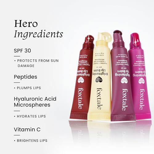 Foxtale Brightening SPF30 Lip Balm | Pack of 2 | Peptides, Vitamin C & Hyaluronic Acid | Brightens Lips | Reduces Pigmentation | Hydrates Lips | Tinted Lip Balms - Ruby & Clear Glaze | 24 gm