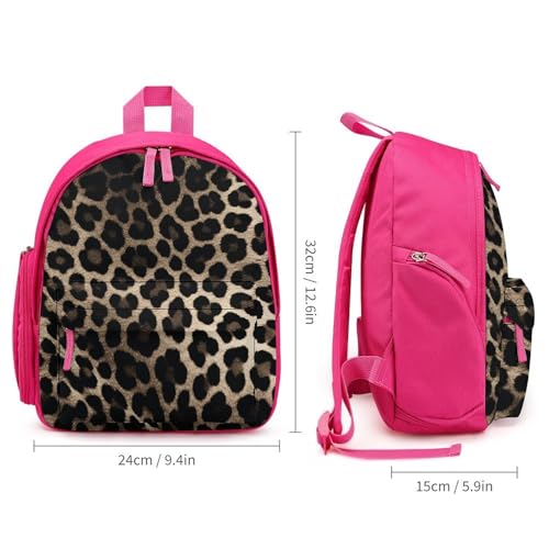 Black Leopard Print Backpack Small Book Bag with Side Pocket, Lightweight Durable Backpack, Travel Rucksack, Pink-style2