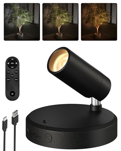 EZVALO Spot Sans Fil Rechargeable 5500 mAh, 350° Éclairage Omnidirectionnel, 3 Couleurs, Télécommande, Luminaire Mural LED pour Images et Plantes (Lot de...