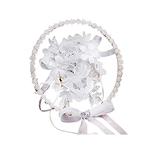 Panonw Kreatives handgefertigtes Hochzeitsringkissen, Bambusschleife, Knoten, Ringkissen, Hochzeitszeremonie, weißer Ring, Spitze, Kristallhalter für Zeremonien Cover