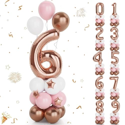 PYEUIFT Foil Globo Numero 6, Juego de globos 30 Pulgadas Oro rosa Globo Digital de cumpleaños 6, globos de helio número 6, Decoracion 6 Cumpleaños Niños, Globos Numeros Gigantes para Fiestas