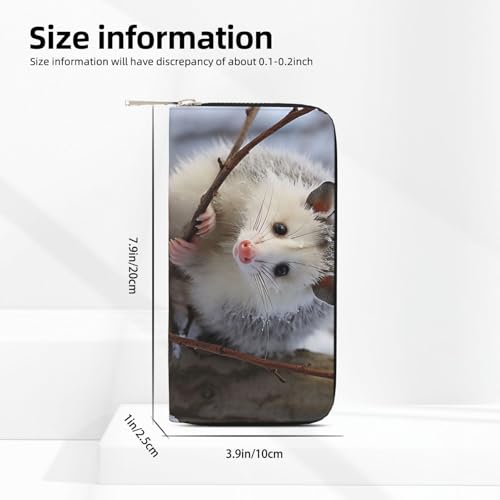Pu Leather Wallet For Women Girl, Zip Around Credit Card Holder Opossum In Snow Long Wallet Clutch Purse Waterproof Travel Handbag3