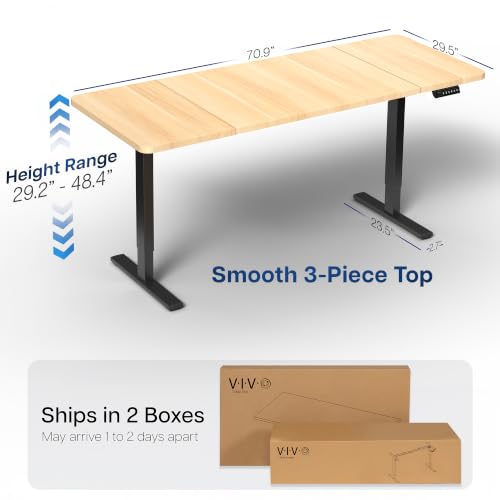 Image of VIVO Electric 71 x 30 in Standing Desk, Memory Height Adjustment, 1B Series, Holds 220 lbs, Light Wood Top Black Frame, DESK-KIT-1B7C