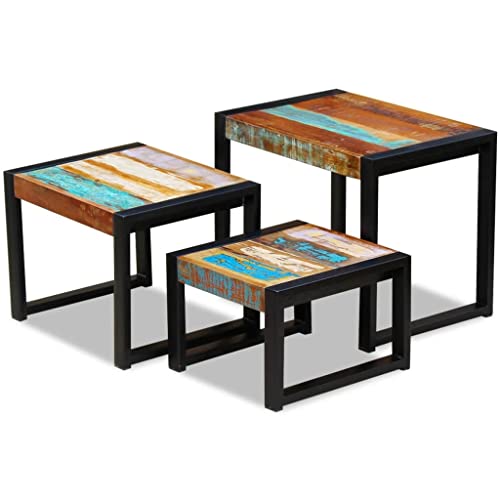 vidaXL Solid Reclaimed Wood Nesting Coffee Table Set 3 Piece Side End Tables vidaXL Solid Reclaimed Wood Nesting Coffee Table Set 3 Piece Side End Tables