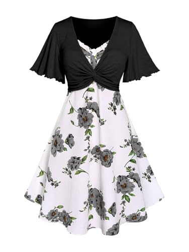Image of Rosegal Plus Size Women Cottagecore 2PC Floral Sundress Set