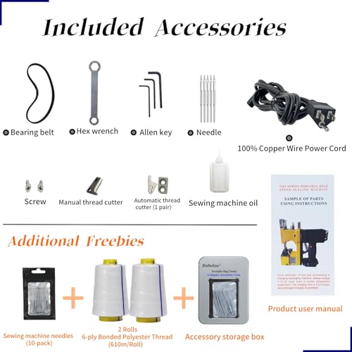 Image of Bag Sewing Machine -2s /bag Heavy Duty Portable Stitching Machine for Woven Bags, Non-Woven Fabrics, Leather !Warehouse & Farm Packing Tool (Blue,Corded -110V AC)