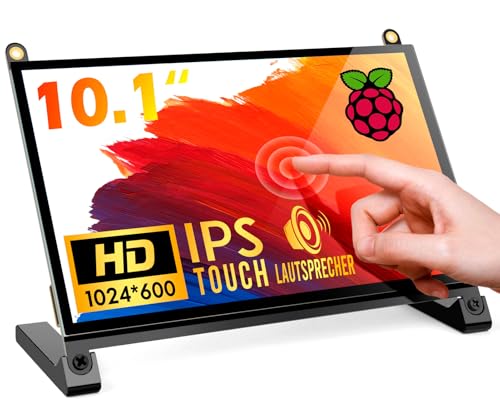 ROADOM Raspberry Pi Bildschirm 10,1' Touchscreen Monitor, IPS FHD 1024×600, Responsive Touch, Dual Lautsprecher, HDMI, kompatibel mit Raspberry Pi 5/4/3/Zero, einfache Montage, treiberfrei