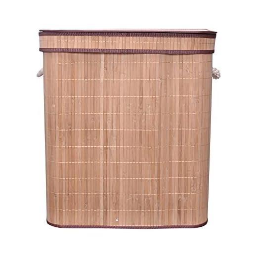 Mimo Style Cesto Duplo de Bambu Com Tampa para Roupas Sujas. Ideal para Lavanderia, Área de Serviço, Banheiro e Quarto. Impermeável e Ajuda a Inibir Odores, Material de Qualidade e Durável, Bege