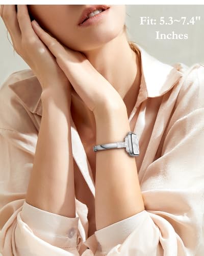 Image of VISOOM Silver Apple Watch Bands Iwatch Bracelet for Women 42 /44 /45 /46mm, Jewelry Metal T-Shaped Band for Dressy Apple Watch Series SE 11 /10 /9 /8 /7~1 Band Thin Slim Fancy Bling Women On Daily /Gift