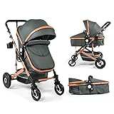 COLOR TREE 2 in 1 Baby Stroller, High Landscape Infant Stroller, Newborn Reversible Bassinet Pram, Foldable Pushchair with Foot Cover, Cup Holder, Net, Safety Wrist Strap (Celadon)