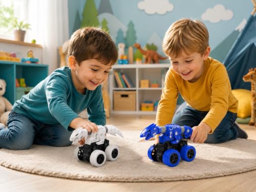 Image of Jurassic Dinosaur Monster Truck Toy for Kids | Push & Go 360 Stunt Car with Flexible Pop Tube Neck & Tail | Off-Road Monster Vehicle | No Battery Required | Gift for Boys & Girls 3+ Years