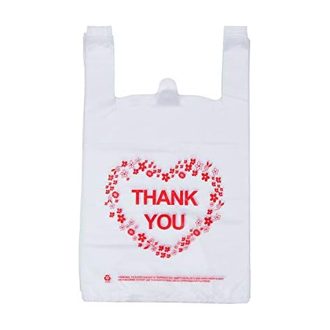 LazyMe Thank You T Shirt Bags Plastic Grocery Bags White Sturdy Handled Merchandise Bags,Standard Supermarket Size, 12 x 20 inch (100 pcs) Cover