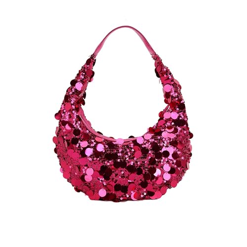 Women Hobo Handbags Sparkly Sequins Underarm Bag Y2k Shiny Evening Clutch PU Leather Crescent Moon Underarm Bag