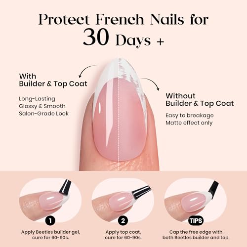Image of Beetles French Tip Press On Nails - Cappuccino Mousse French | 7 Colors Medium Almond Press On Nails Brown | 16 Sizes 224 Pcs Natural Salon Quality For Women